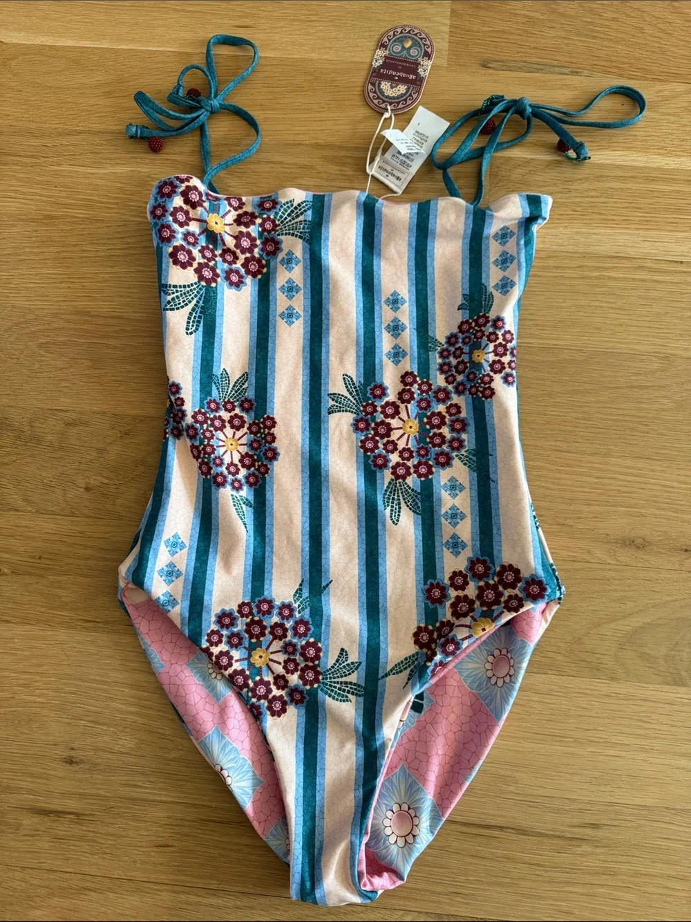 Agua Bendita x Anthropologie Kaylan Reversible One-Piece Swimsuit Small NWT $220